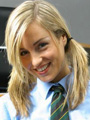 Flashing white panties in college uniform on the stairs