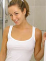 Melanie looking lovely as she gets in the shower in a tight top and cotton panties.